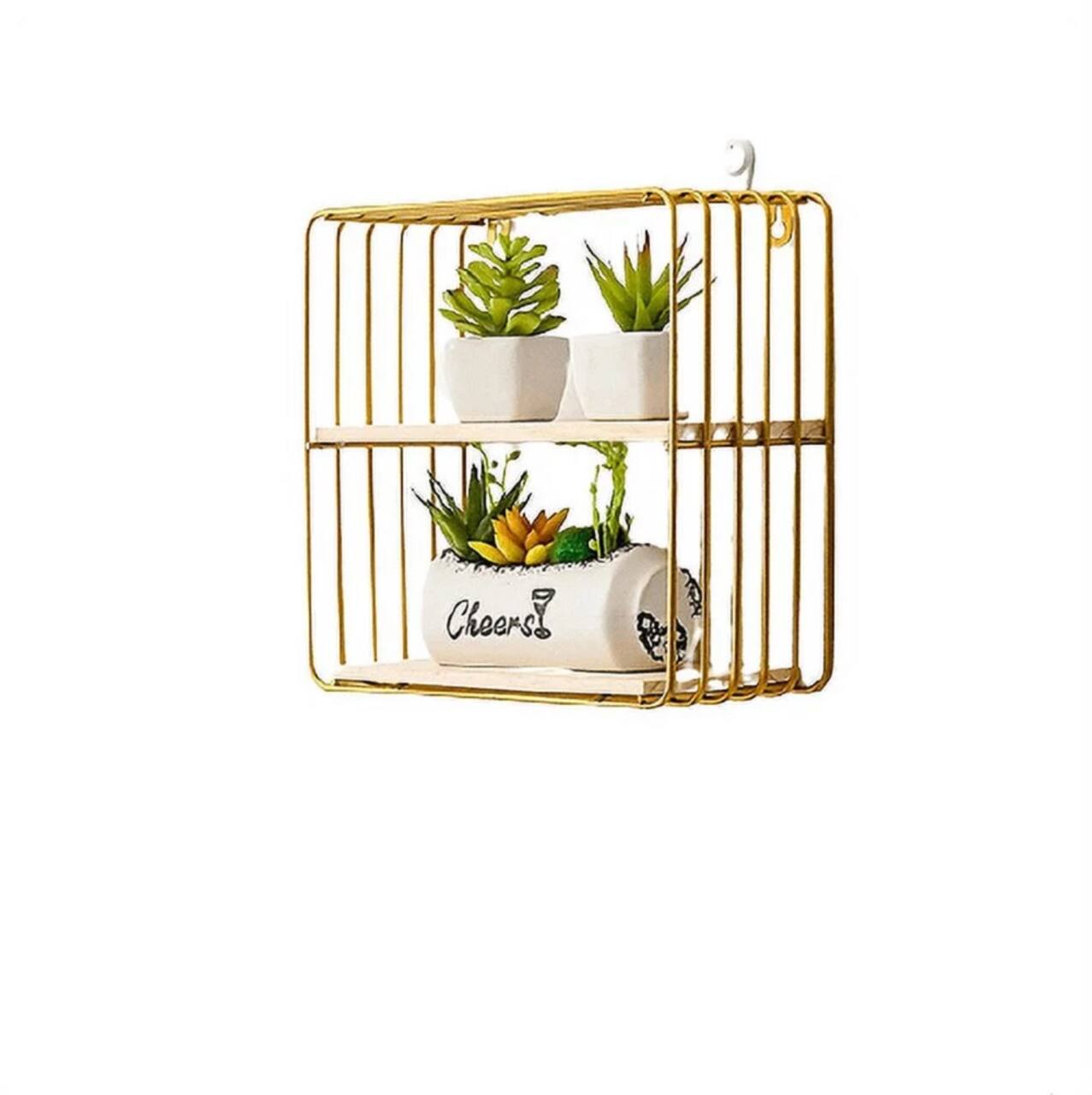 NEX™ Gold 2-Tier Iron Square Floating Wall Shelf